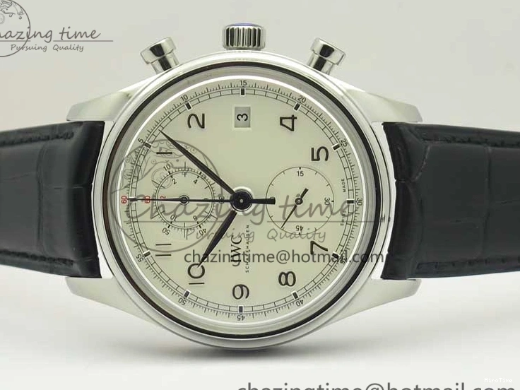 MIROTIME 0110 Portugieser Chrono  42 IW390403 ZF 1:1 Best Edition White Dial Blue Hand on Black Leather Strap A WellDesigned 7190